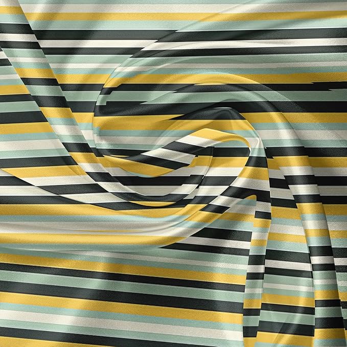 Ambesonne Summer Tones Valance & Tier Curtain 3 pcs Set, Cottagecore Sunflowers Scenario with Flying Bees and Modern Stripes, Window Treatments for Kitchen Room Decor, 55" x 45", Mustard Reseda Green