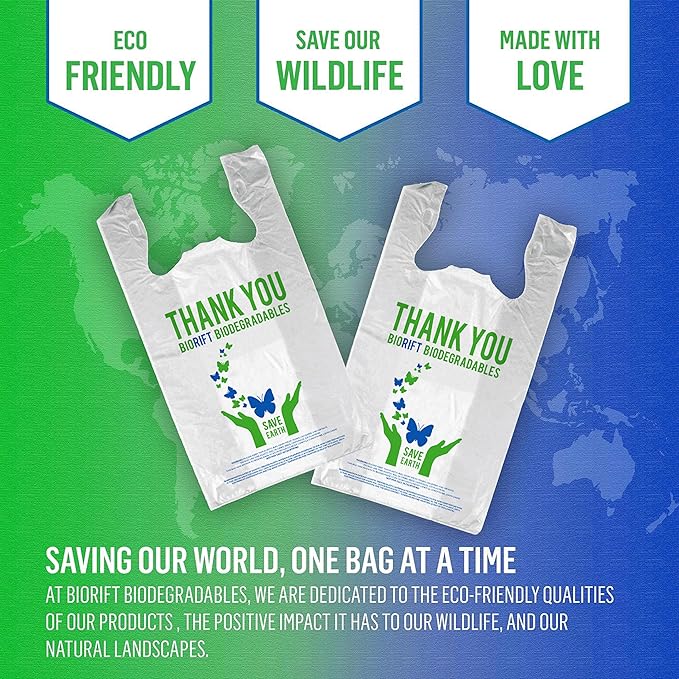 Biodegradable Thank You Bags | 1000 Count - Bulk | Extra Thick, Strong, Recyclable, & Reusable | 100% Biodegradable Shopping Bags, Grocery/Restaurant/Supermarket | 12" x 6.5" x 22" | Made in USA