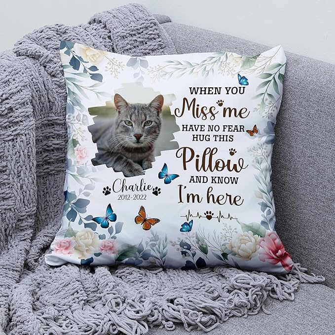 Custom Pet Memorial Throw Pillow (Insert Included), Pet Memorial Gifts Cat, Cat Memorial Gifts for Loss of Cat, Cat Remembrance Gifts, Loss of Cat Sympathy Gift, Cat Gifts for Cat Lovers