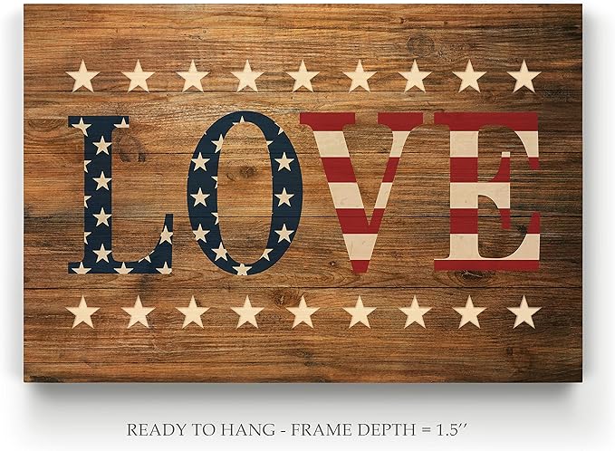 Renditions Gallery Canvas Nationalist Wall Art Home Paintings & Prints American Stary Love Glam Modern Patriotic Canvas Pride Wall Hanging for Bedroom Office Kitchen - 16"x20" LT25