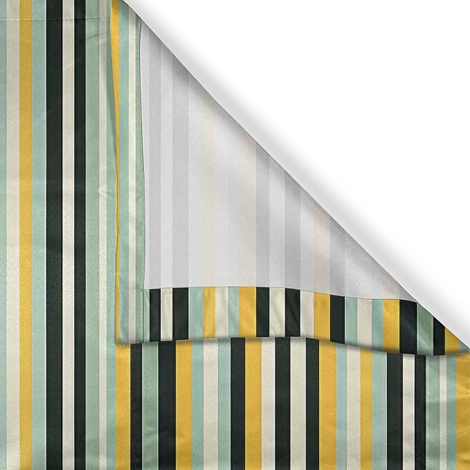 Ambesonne Stripes Long Kitchen Curtains, Horizontal Lines Simple Design with Retro Farmhouse Inspired Colors, 2 Panel Set Drapes with Rod Pocket Room Decor, 55" x 45", Mustard Reseda Green