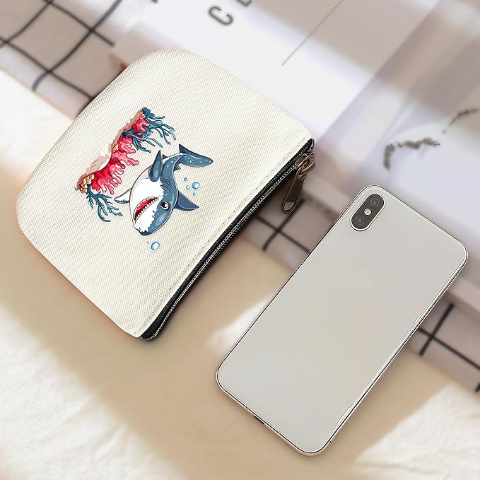 Shark Coin Purse Pouch Bag Holder for Teens Girls Women Kids, Animal Lovers Gifts Stuff Decor, Small Mini Purse Coin Card Key Headset Lipstick!
