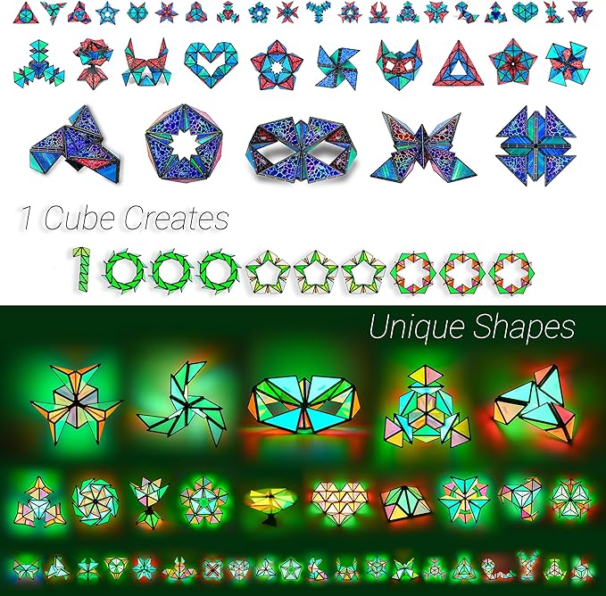 TOSY Magnet Pyramid Stone - 1 Cube Transforms into 1 Billion Shapes, 14 pcs (12 Puzzle pcs and 2 Spinners), 243 Magnets, Christmas Stocking Stuffers Gift for Kids, Creative Puzzle STEM Toy, 4-Pack