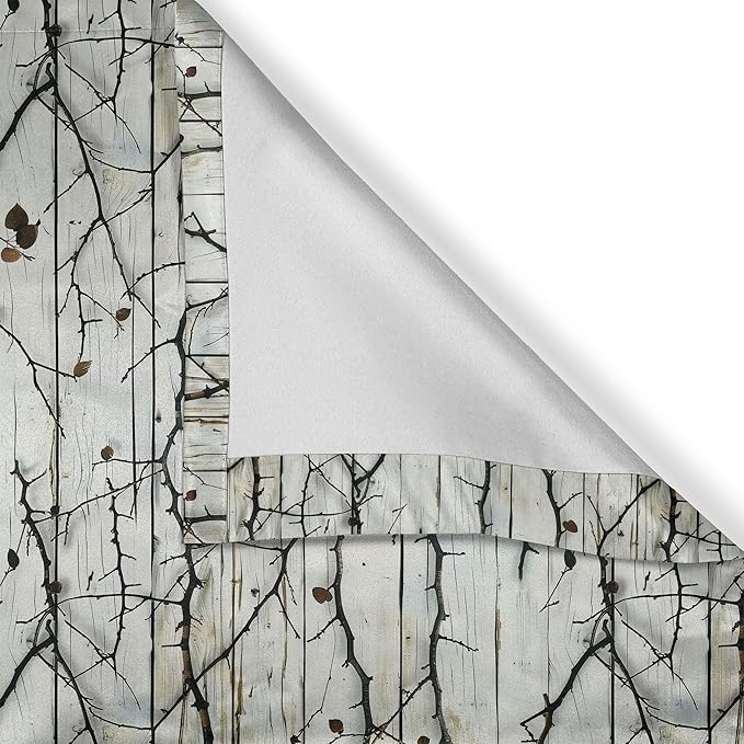 Ambesonne Farmhouse Window Valance, Autumnal Thin Tree Branches with Cocoa Tone Leaves on Rustic Back Print, Curtain Valance for Kitchen Bedroom Decor with Rod Pocket, 42" x 12", Off White Dark Brown