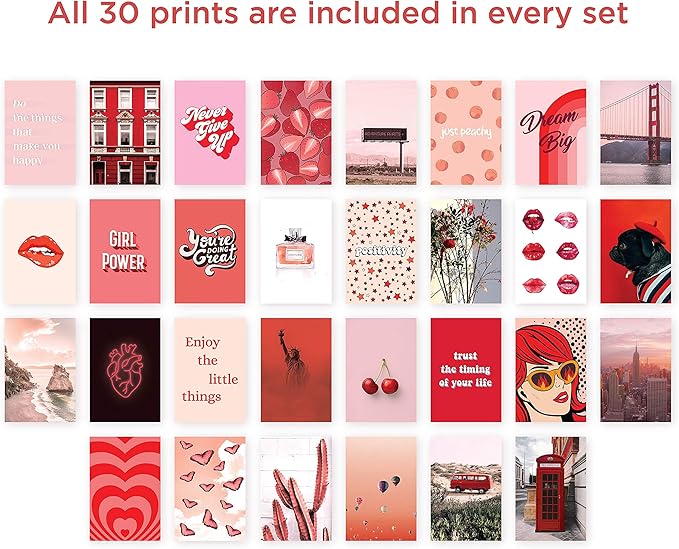 HAUS AND HUES Red Wall Art Aesthetic Kit | Dorm Decor