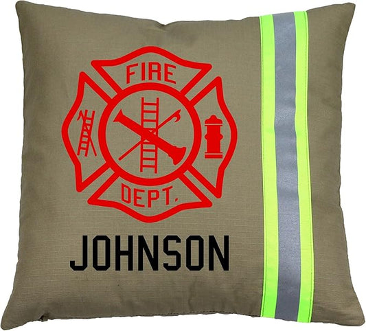 Firefighter Personalized Tan Maltese Cross Pillow