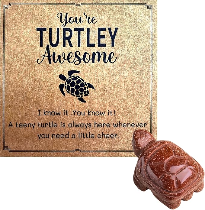 Sea Turtle Gifts for Women Men, Birthday Graduation Gifts, Crystal Turtle Gift Set Emotional Support Stone with Cheer Up Card for Stress Relief Positive Energy-Gold Sandstone