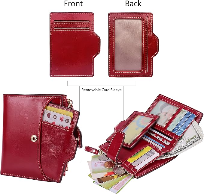AINIMOER Women's RFID Blocking Leather Small Compact Bi-fold Zipper Pocket Wallet Card Case Purse with id Window