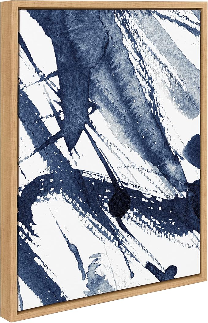 Kate and Laurel Sylvie Indigo Watercolor Abstract Print Framed Canvas Wall Art by Amy Peterson, 23x33 Gold
