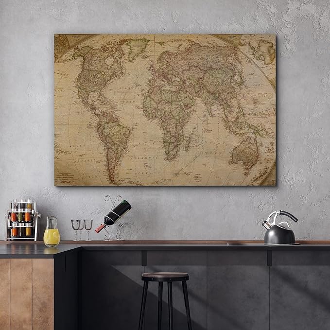 wall26 Canvas Print Wall Art Vintage Antique Globe World Map Educational & School History Modern Art Map of The World Decorative Multicolor Minimalism for Bedroom - 24"x36"