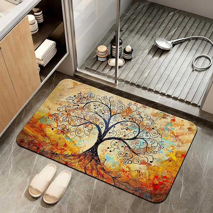 Non Slip Bath Mat,Vintage Life Tree Bathroom Decor,Abstract Tree Diatomaceous Bath Mat Quick Dry Absorbent Bathroom Rugs-Shower Rug for Kitchen Laundry Bathtub Shower 17"x29.5"