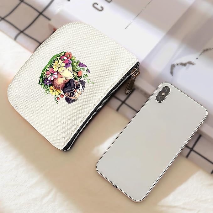 Pug Coin Purse Pouch Bag Holder for Teens Girls Women Kids, Pug Lovers Gifts Stuff Decor, Small Mini Purse Coin Card Key Headset Lipstick!