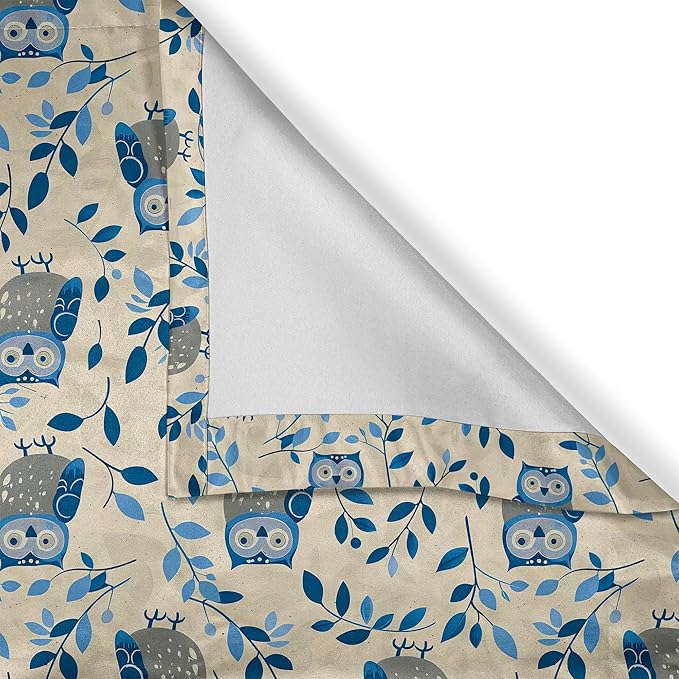 Ambesonne Owl Window Valance Pack of 2, Simple Design Classic Oriental Night Birds Pattern Leafy Ornaments Print, Rod Pocket Curtain Valances for Kitchen Bedroom, 54" X 18", Dark Night Blue and Beige