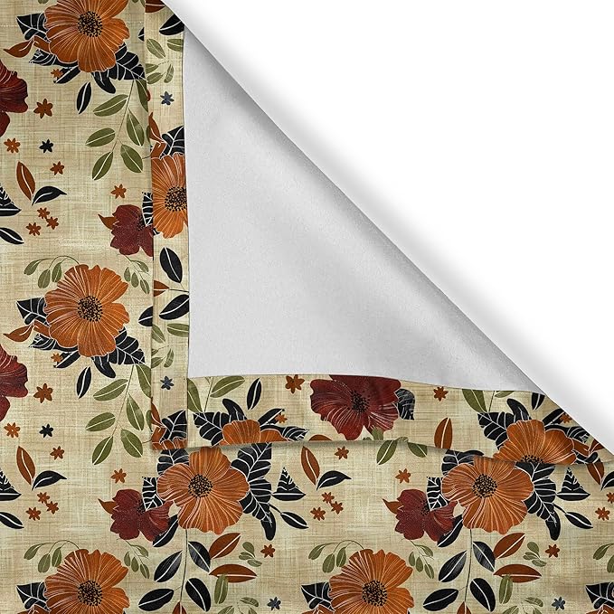 Ambesonne Floral Valance & Tier Curtain 3 pcs Set, Vintage Farmhouse Repetitive Flowers on Warm Tones on Brush Paint Back, Window Treatments for Kitchen Room Decor, 55" x 36", Maroon Amber Grey Yellow