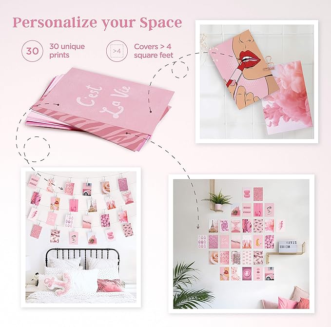 HAUS AND HUES - Pink Collage Set (30 Aesthetic Pink Wall Photos for Bedroom)