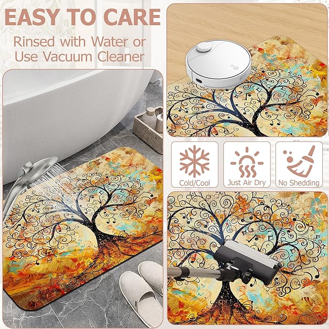 Non Slip Bath Mat,Vintage Life Tree Bathroom Decor,Abstract Tree Diatomaceous Bath Mat Quick Dry Absorbent Bathroom Rugs-Shower Rug for Kitchen Laundry Bathtub Shower 17"x29.5"