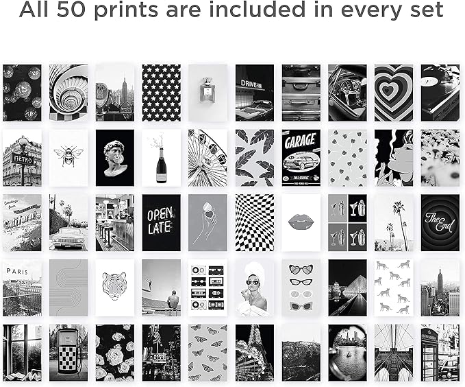 HAUS AND HUES Black & White Wall Collage Kit - Aesthetic Photo Collage Set of 50