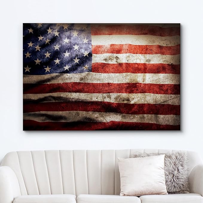 wall26 Canvas Print Wall Art Dark Faded Vintage Retro American Flag Pop Culture Cultural Digital Art Modern Art Traditional Colorful for Living Room, Bedroom, Office - 12"x18"
