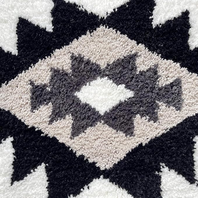 Boho Bath Rugs White Non Slip Washable Geometric Bath Mat Fluffy Soft Absorbent Bathroom Rugs for Bathroom Sink Shower Home Entryway Bohemian Farmhouse Decor 30"×20"