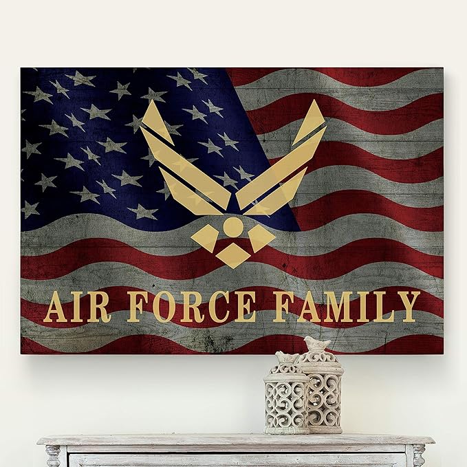Renditions Gallery Canvas Patriotic Wall Art Modern Paintings & Prints Decorations American Airforce Family Glam Loyal Military Wall Hanging for Bedroom Office Kitchen - 16"x20" LT25