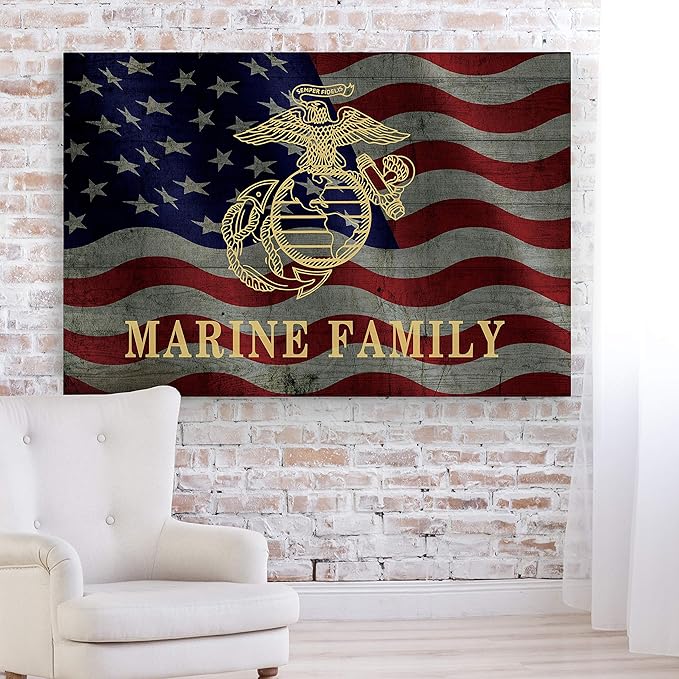 Renditions Gallery Canvas Patriotic Wall Art Modern Paintings & Prints Decorations American Marine Family Glam Loyal Military Wall Hanging for Bedroom Office Kitchen - 16"x20" LT25