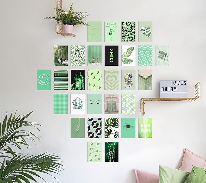HAUS AND HUES Sage Green Wall Decor - Green Wall Art Aesthetic Posters for Wall Collage, Aesthetic Collage Kit Sage Wall Decor (4" x 6", Set of 30)