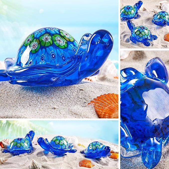 EUSTUMA Hand Blown Glass Sea Turtle Figurine,Sea Animal Ornament for Home Decor,Sea Animals Collection for Birthday Gift,Glass Tortoise Sculpture
