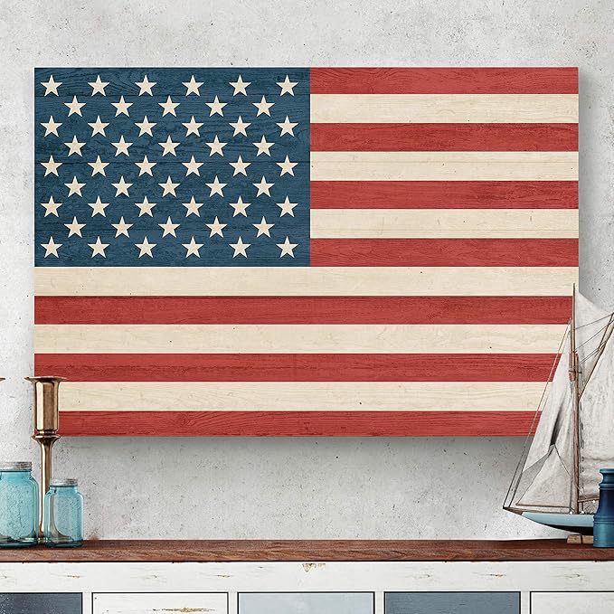 Renditions Gallery Canvas Military Wall Art Modern Paintings & Prints Decor Vintage American Flag Rustic Patriotic Honor Wall Hanging Artwork for Bedroom Office Kitchen - 16"x20" LT25