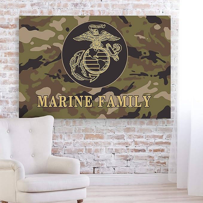Renditions Gallery Nature Military Wall Art Home Paintings & Prints Artwork Fierce American Marine Crest Modern Patriotic Modern Decorations for Bedroom Office Kitchen - 36"x48" LT25