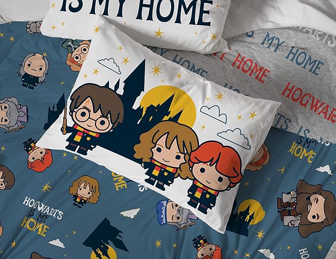 Harry Potter is My Home 5 Piece Full Bed Set - Bedding Features Harry, Ron, Hermoine, Hagrid, and Dumbledore