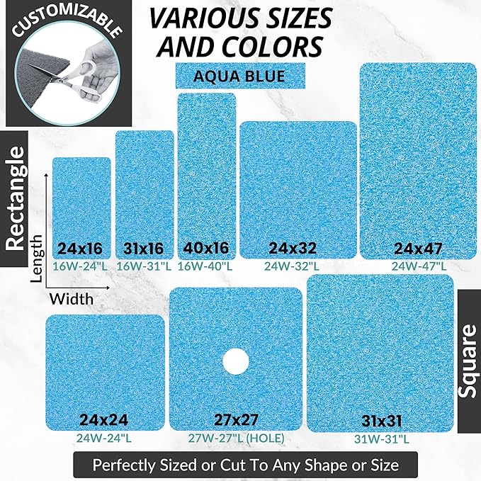 Enkosi Loofah Shower Mat Non Slip – Square Anti Slip Bath Mat for Inside Showers, Bathtub, Tub, Bathroom - Cushioned, Quick Dry PVC with Drain Holes - Secure Grip Safety Pad (Aqua Blue 24x24)