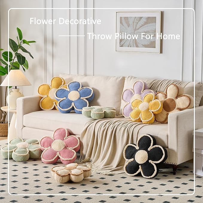 Flower Pillow Blue Flowers Shaped Cushion Decorative Daisy Pillow for Bed Couch Cute Throw Pillows
