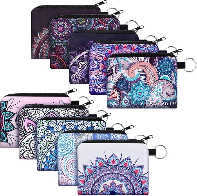 10 Pieces Small Coin Purse Boho Change Purse Pouch Mini Wallet Coin Bag with Zipper Exquisite Present for Women Girls on Valentine's Day