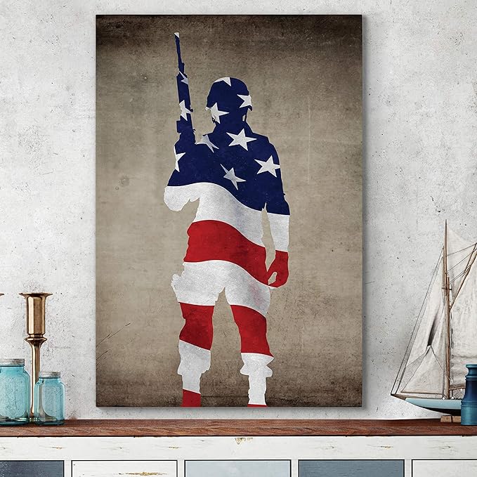 Renditions Gallery Canvas Military Wall Art Modern Paintings & Prints Decorations Victorious Flag Draped Veteran Modern American Heroes Wall Hanging for Bedroom Office Kitchen - 30"x40" LT25