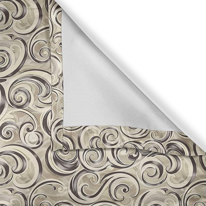 Ambesonne Abstract Window Valance, Modern Interpretation Victorian Curlicue Leafy Stripes Nude Tones, Curtain Valance for Kitchen Bedroom Decor with Rod Pocket, 42" x 12", Dusk Dark Taupe Off White