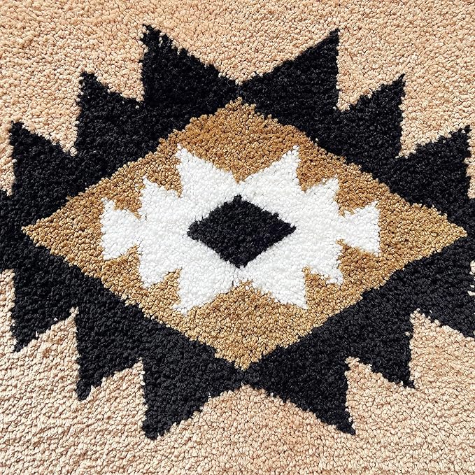 Boho Bath Mats Non Slip Geometric Bathroom Rugs Fluffy Soft Absorbent Bath Rug for Bathroom Shower Sink Home Entryway Bohemian Farmhouse Decor 30"×20", Camel
