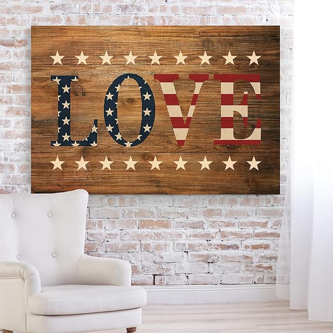 Renditions Gallery Canvas Nationalist Wall Art Home Paintings & Prints American Stary Love Glam Modern Patriotic Canvas Pride Wall Hanging for Bedroom Office Kitchen - 16"x20" LT25