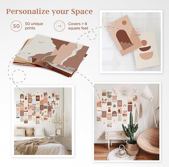 HAUS AND HUES Boho - Teenage Girls Aesthetic Photo Collage Kit City, Aesthetic Pictures for Wall Collage, Wall Picture Collage 4"x6" (Set of 50)