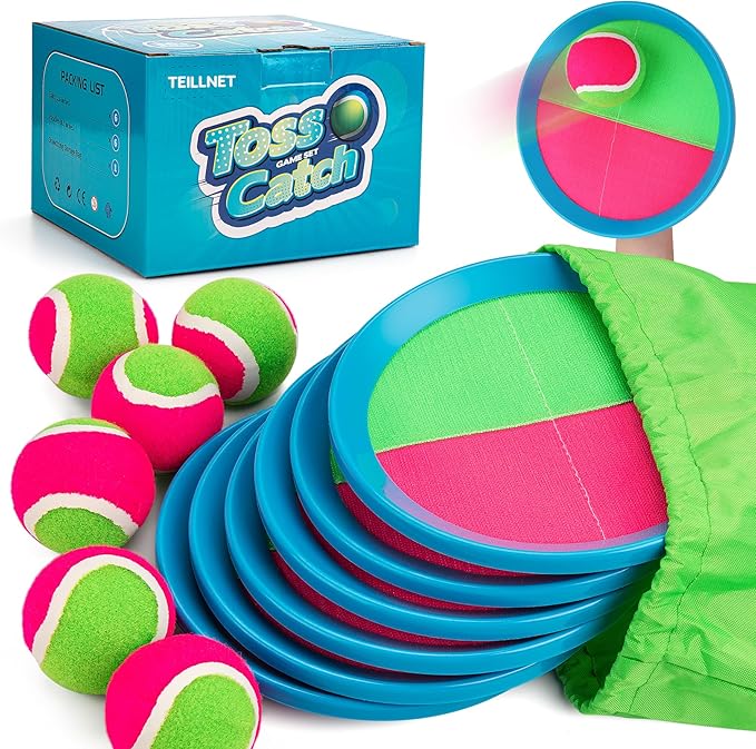 Toss and Catch Ball Set Upgraded - Kids Toys Stocking Stuffers for Family Games - Water-Resistant Great for Beach Pool Yard - Christmas Toys Gift for Boys Girls Teens 3 4 5 6 7 8 9 10 11 12+ Years