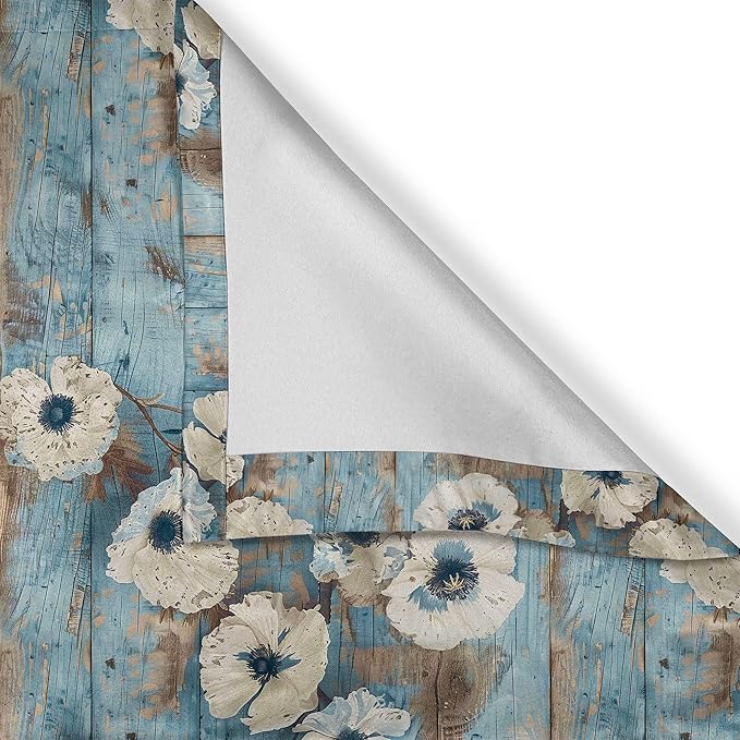 Ambesonne Poppy Window Valance Pack of 2, Vintage Farmhouse Concept Beige Tone Petals Floral on Rustic Backdrop, Rod Pocket Curtain Valances for Kitchen Bedroom, 42" X 12", Coconut Pale Blue and Dusk