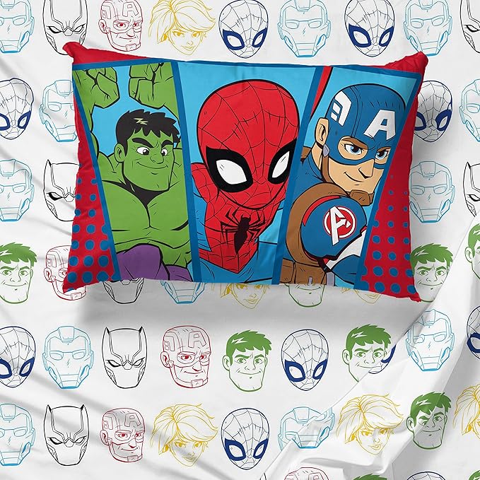 Jay Franco Marvel Super Hero Adventures Double Team 4 Piece Toddler Bed Set Super Soft Microfiber Bed Set-Bedding Features Captain America,Spiderman, Iron Man & Black Panther Official Marvel Product
