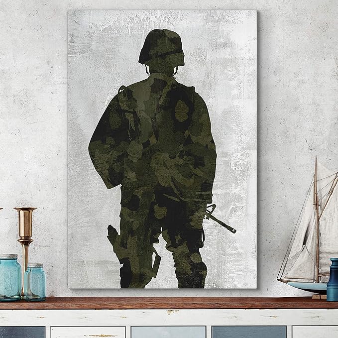 Renditions Gallery Canvas Military Wall Art Modern Paintings & Prints Decorations Fierce American Marine Abstract Green Black Patriotic Artwork for Bedroom Office Kitchen - 16"x20" LT25