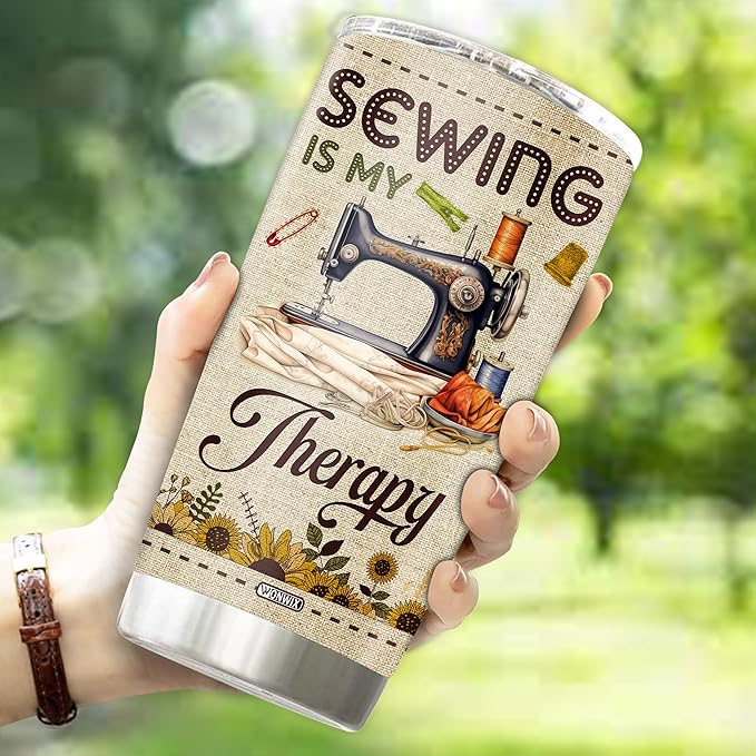 Personalized Sewing Gifts for Women Quilting Crochet Lover Mom Grandma Wife Her Stainless Steel Tumbler 20oz With Lid Sewing Therapy Travel Cup Coffee Mug Gift