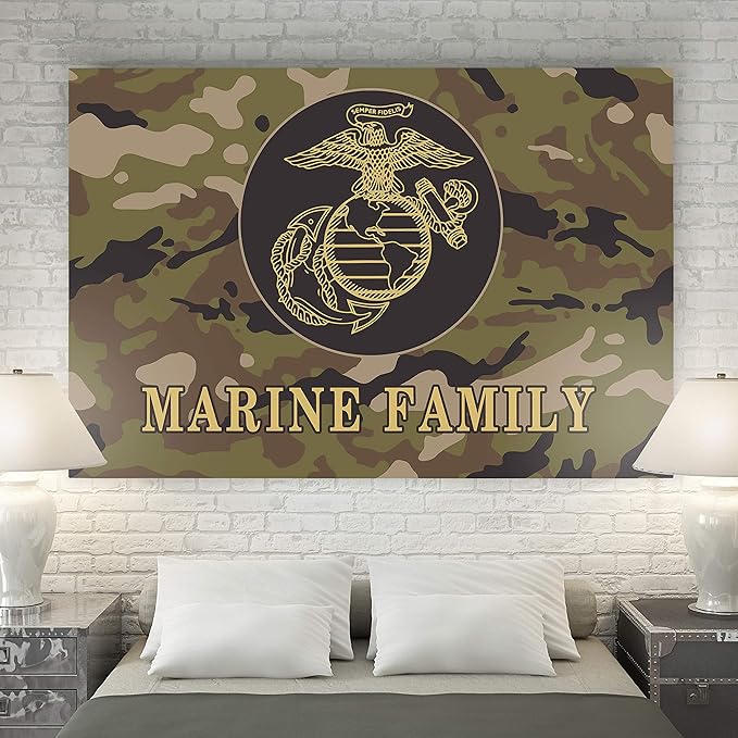 Renditions Gallery Nature Military Wall Art Home Paintings & Prints Artwork Fierce American Marine Crest Modern Patriotic Modern Decorations for Bedroom Office Kitchen - 36"x48" LT25