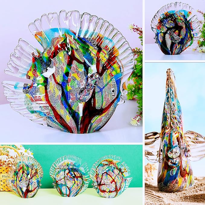 EUSTUMA Hand Blown Glass Tropical Fish Figurines Ornament,Sea Animal Sculpture for Fish Tank Aquarium,Sea Animals Collection for Birthday Gift,Glass Sculpture
