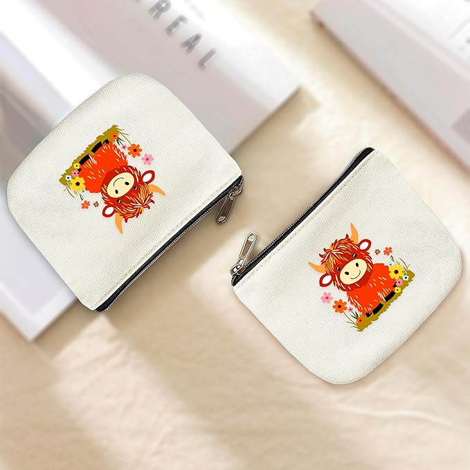Highland Cow Coin Purse Pouch Bag Holder for Teens Girls Women Kids, Animal Lovers Gifts Stuff Decor, Small Mini Purse Coin Card Key Headset Lipstick!