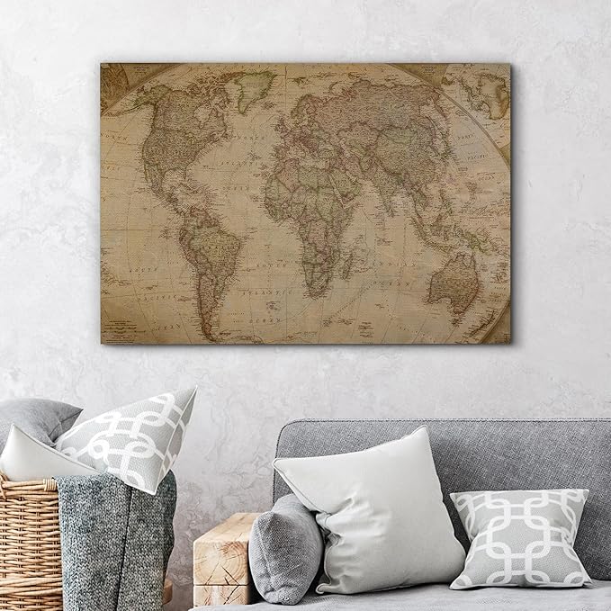 wall26 Canvas Print Wall Art Vintage Antique Globe World Map Educational & School History Modern Art Map of The World Decorative Multicolor Minimalism for Bedroom - 24"x36"