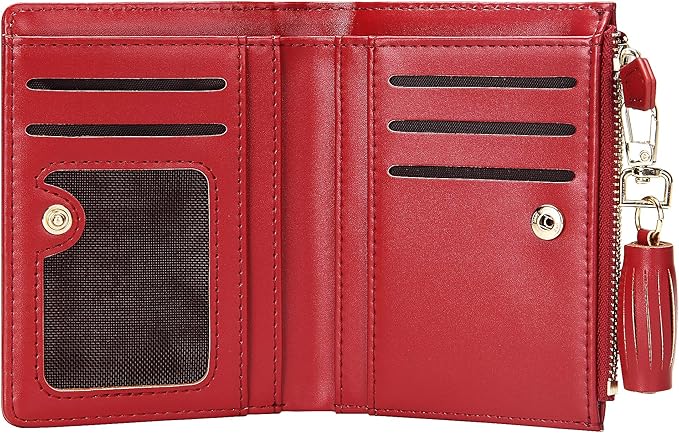 GEEAD Red Small Wallets for Women Bifold Slim Coin Purse Zipper ID Card Holder