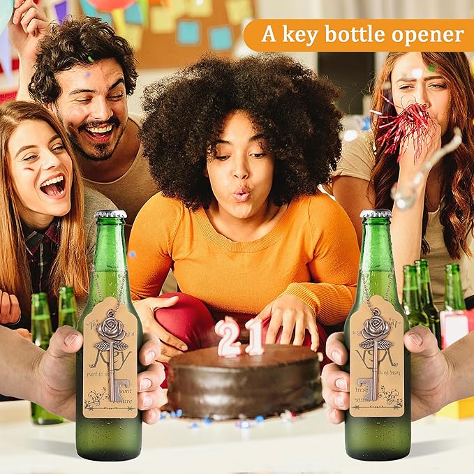 Aokbean 100 PCS Wedding Favors Rose Key Bottle Opener for Bulk Wedding Guests Gifts Vintage Skeleton Key Opener with Escort Tag Cards and Keychain (Copper)