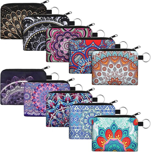 10 Pieces Small Coin Purse Boho Change Purse Pouch Mini Wallet Coin Bag with Zipper Exquisite Present for Women Girls on Valentine's Day